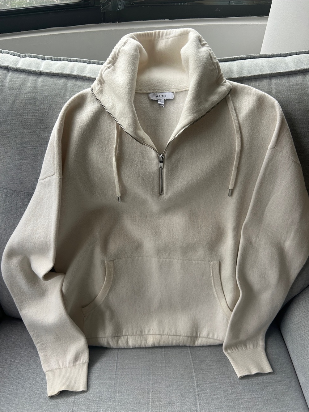 Reiss Men’s Cream Zip-Neck Pullover Sweater